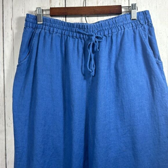 Soft Surroundings  Linen Elastic Waist Pockets Beachy Coastal Blue Pull On Pants - Picture 2 of 13